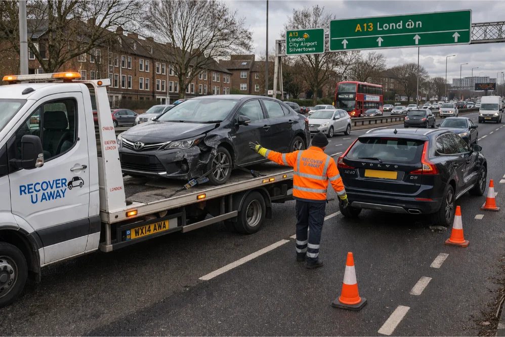 A13 accident recovery toyota volvo london