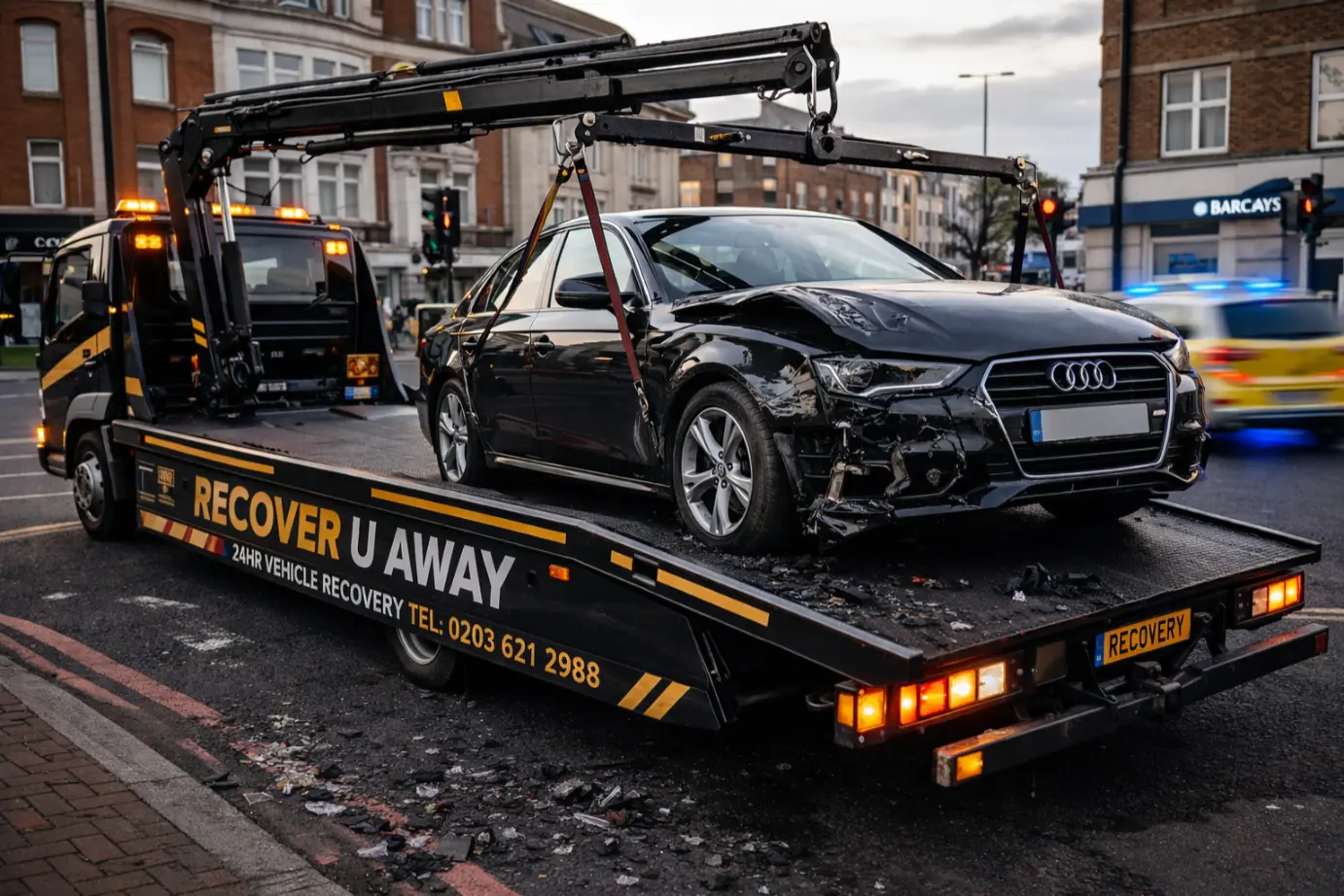 accident recovery ilford audi damaged flatbed