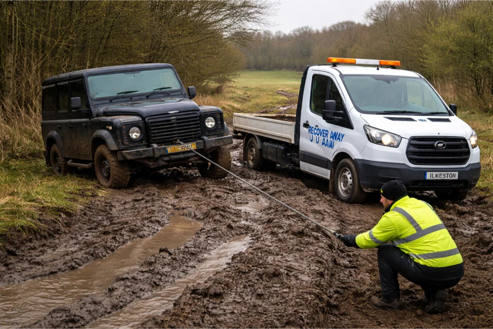 Land Rover Winch Recovery from Mud in London