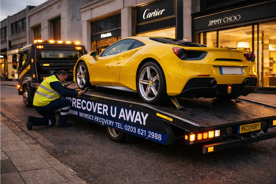luxury car recovery ilford ferrari flatbed