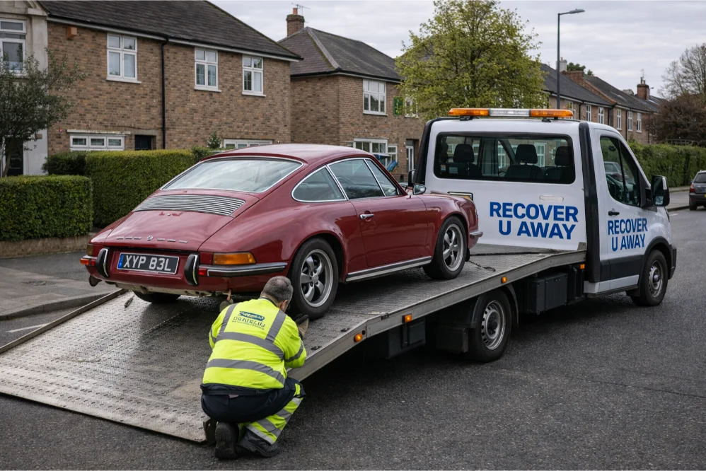 Porsche Red flatbed Recovery Romford residential