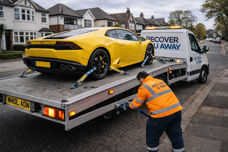 Lamborghini yellow car recovery Seven Kings