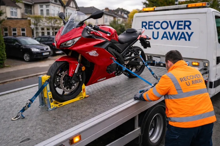 Yamaha motorbike flatbed recovery stratford