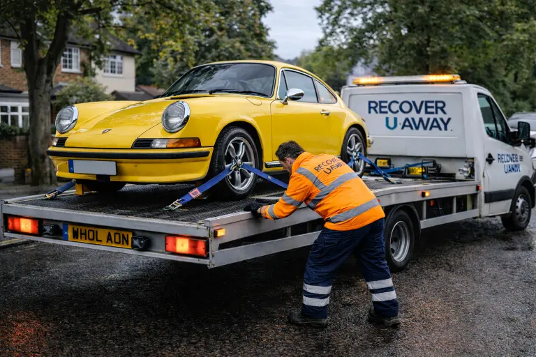 Yellow classic Porsche car recovery upminster