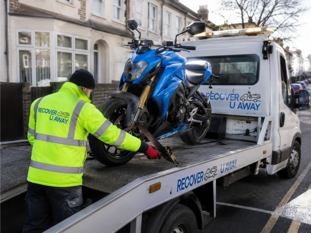 Blue Suzuki GSX-S1000 Motorbike Towing Plaistow