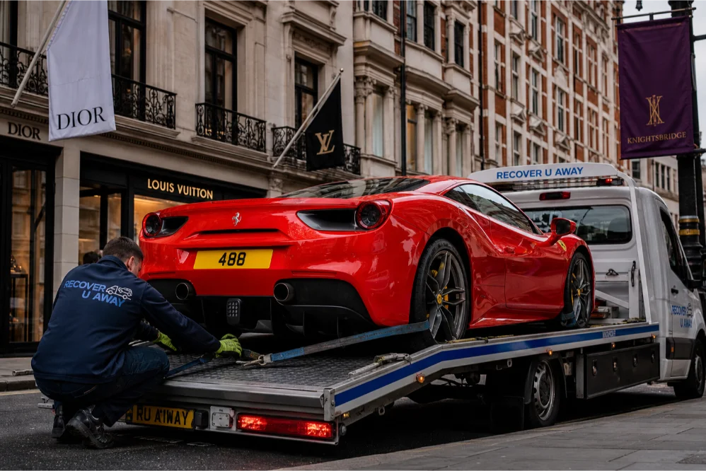 ferrari 488 sports car recovery knightsbridge