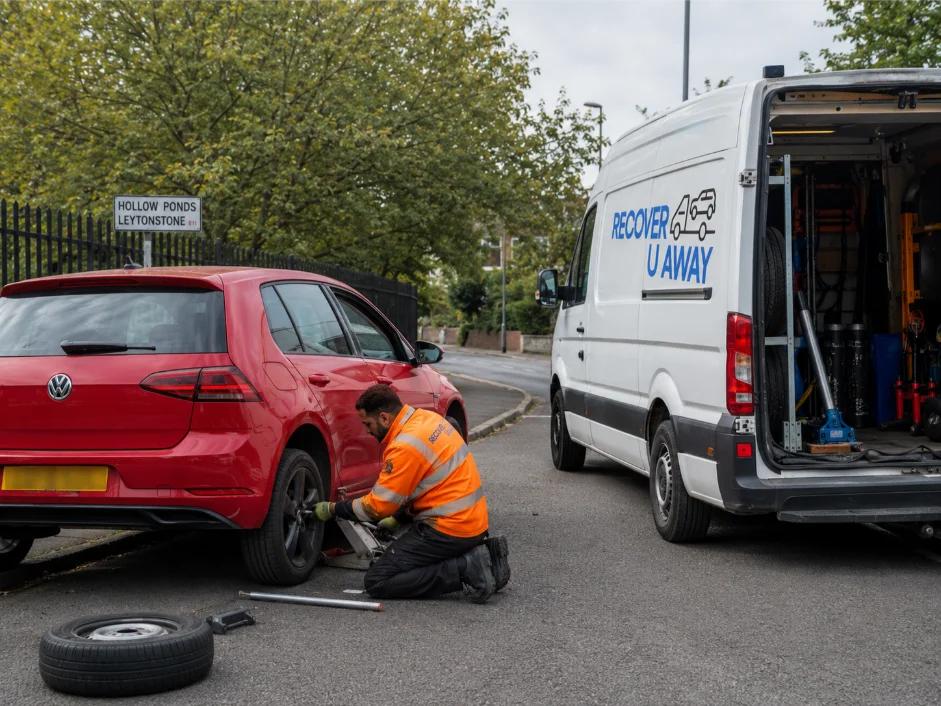 Red Volkswagen Golf Tyre Change Leytonstone