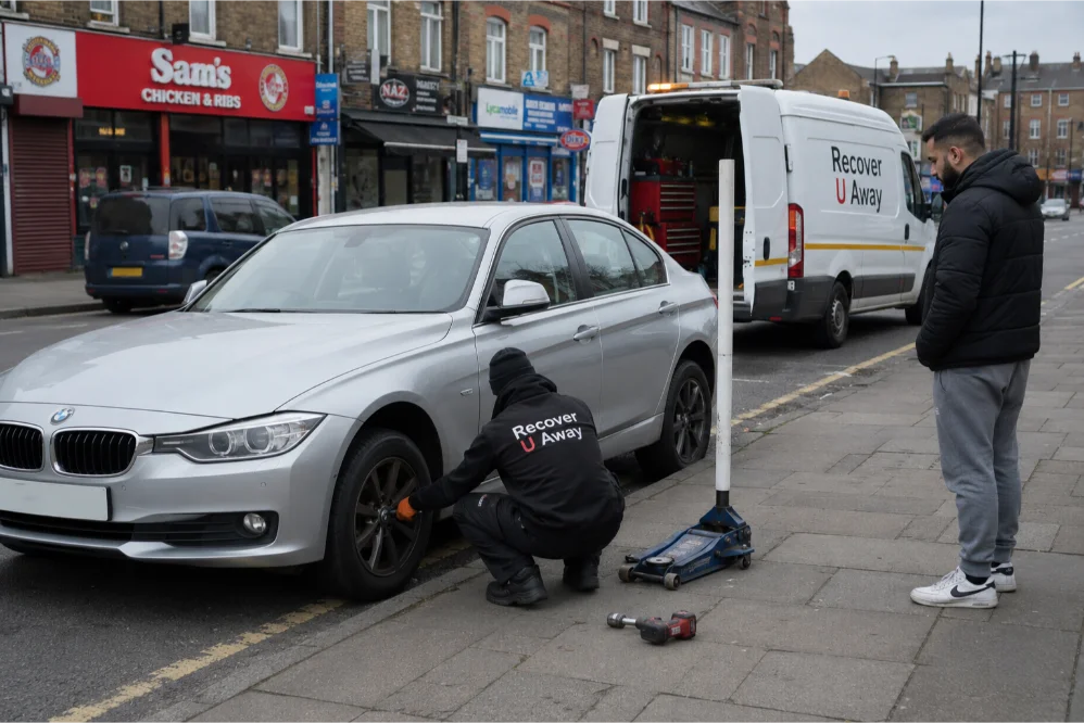 Silver BMW 3 Series Tyre Change East Ham
