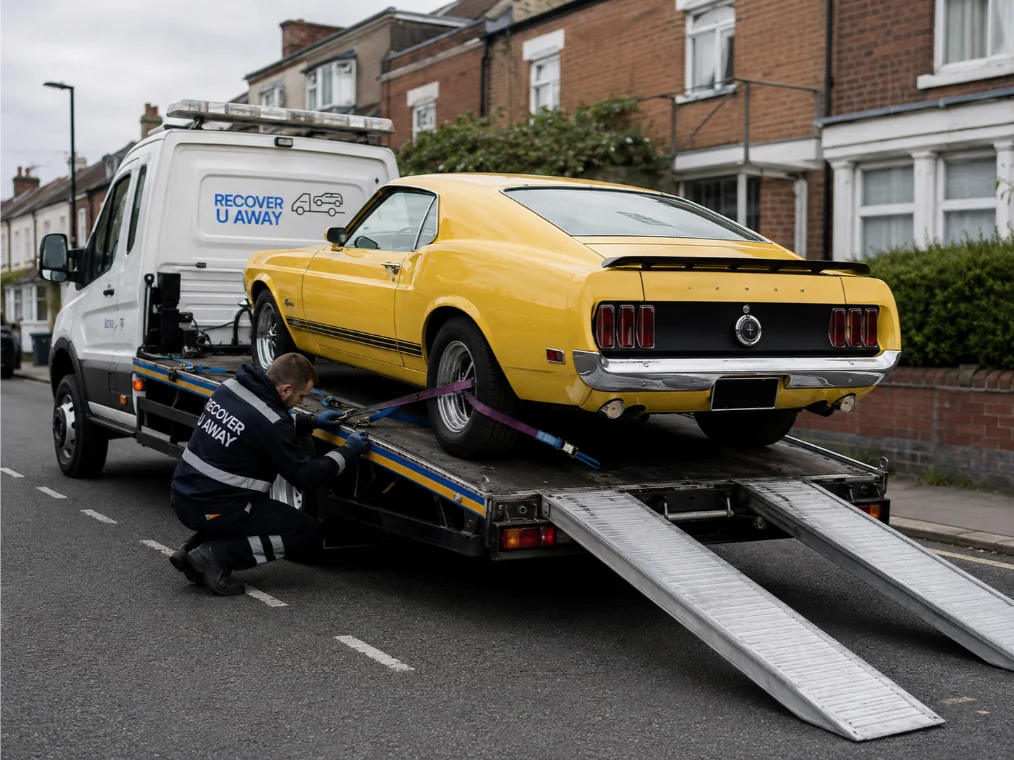 Yellow Ford Mustang Classic Car Recovery Plaistow