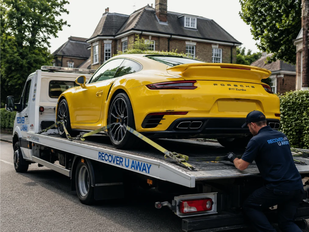 Yellow Porsche 911 Turbo Luxury Car Recovery Woodford