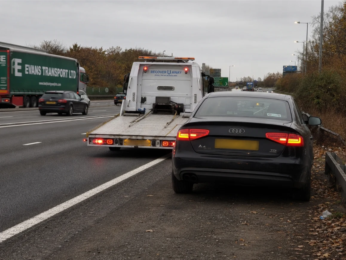 Audi A4 emergency towing on the A13 in London