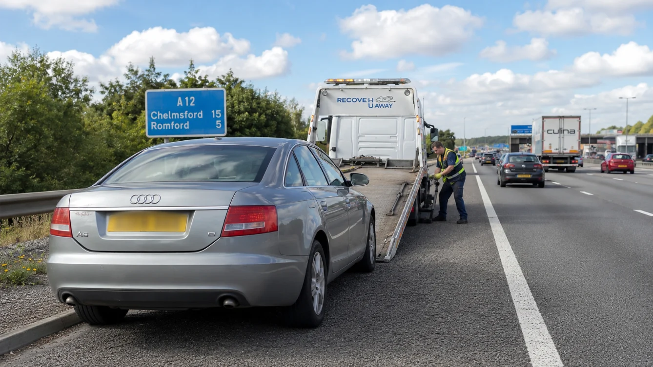 Audi A6 breakdown recovery on the A12 in London