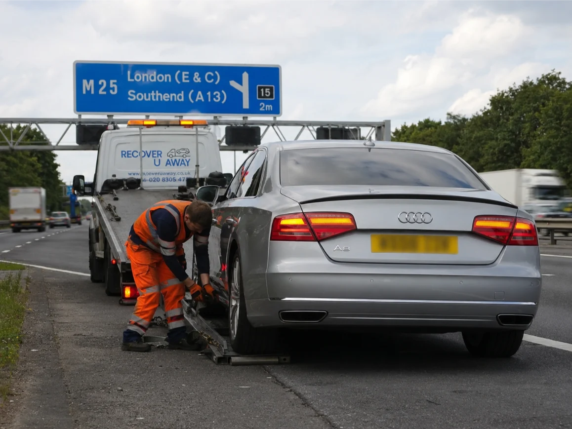 Audi A8 emergency towing on the M25 motorway
