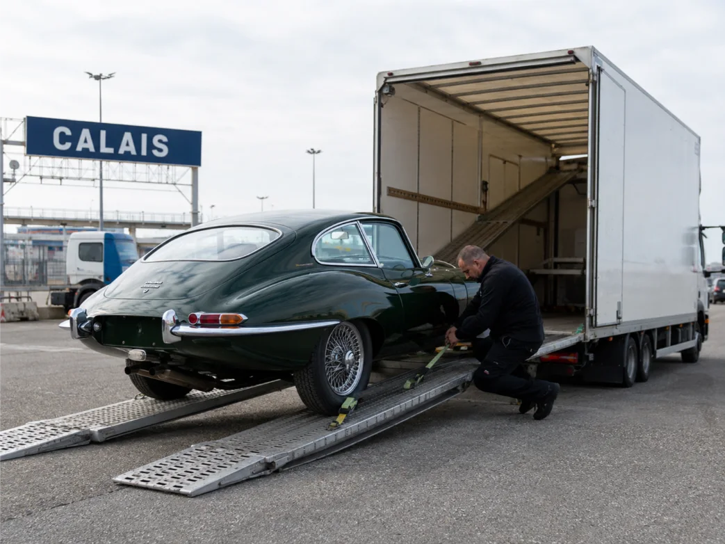 Jaguar E-type Classic Car transport Calais to UK