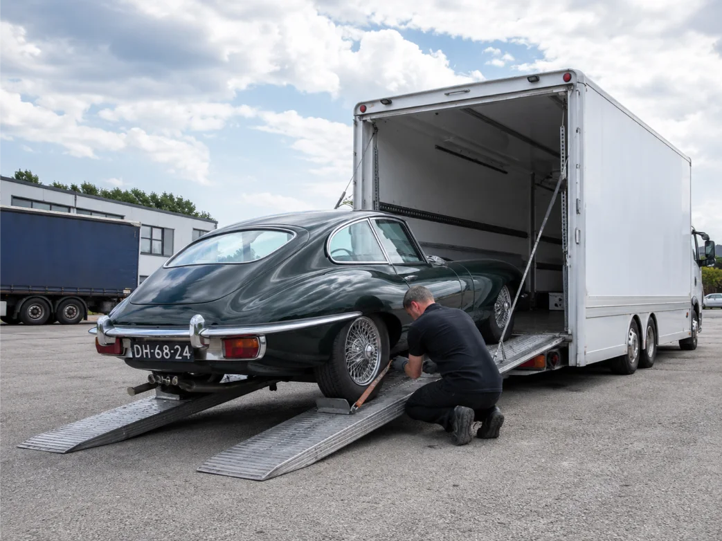 Jaguar E-type Classic Car transport Europe to UK