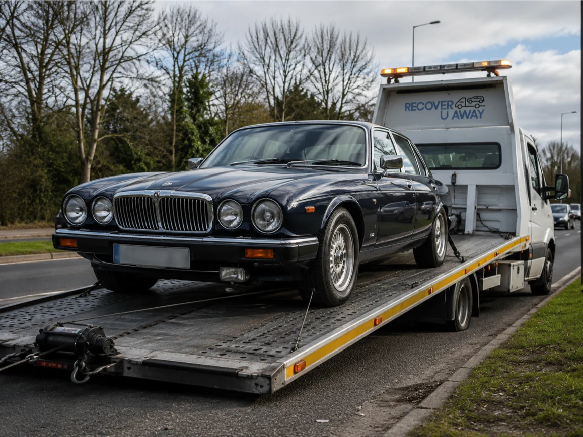 Jaguar XJ6 classic car recovery on the A406 North Circular in London