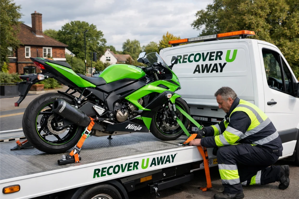 Kawasaki Ninja Motorbike towing Chigwell