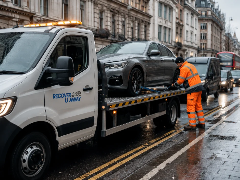 luxury car towing london grey bmw