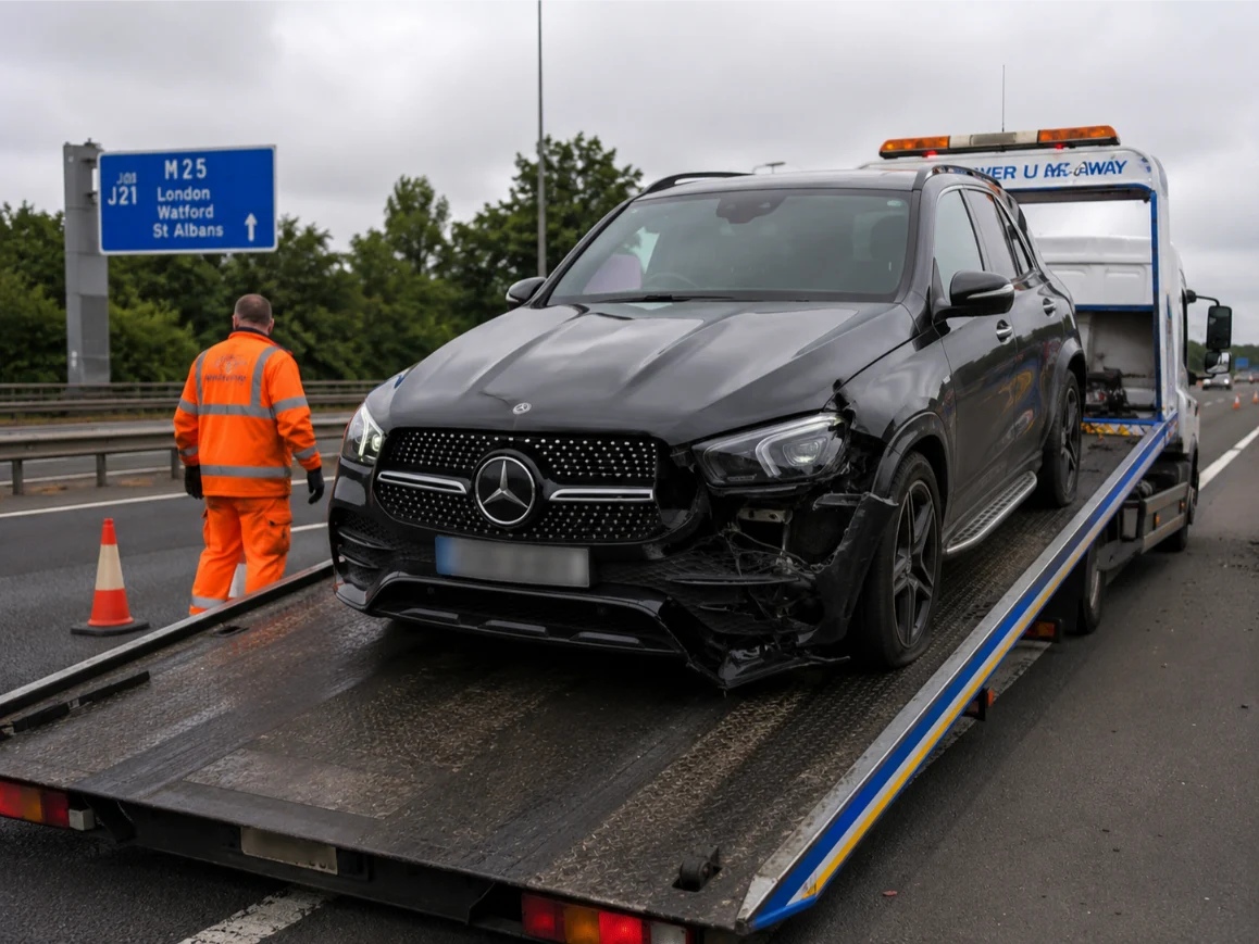 Mercedes-Benz GLE accident recovery on the M25 motorway