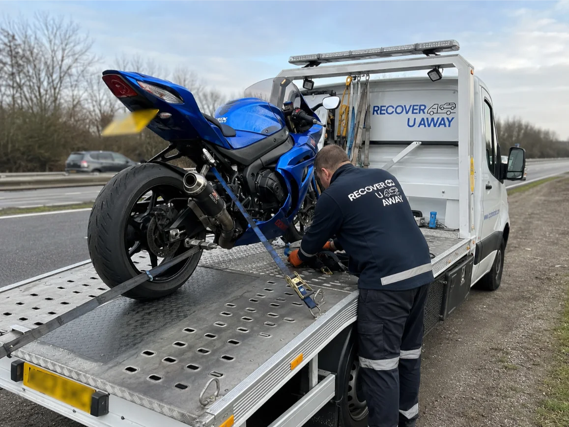 Suzuki GSX-R1000 motorbike recovery on the A127 in Essex