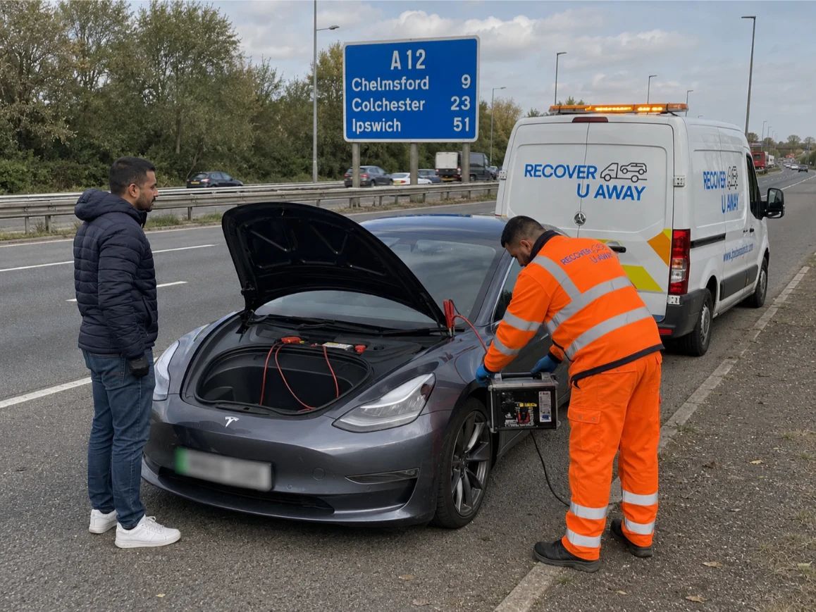 Tesla Model 3 battery assistance on the A12 in London