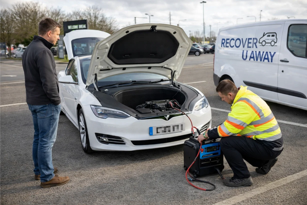 Tesla Model S Battery Jump start M11 Motorway