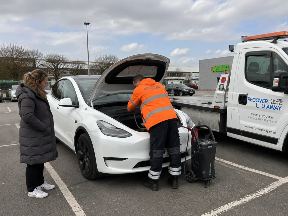 Tesla Model Y battery jump start in Walthamstow