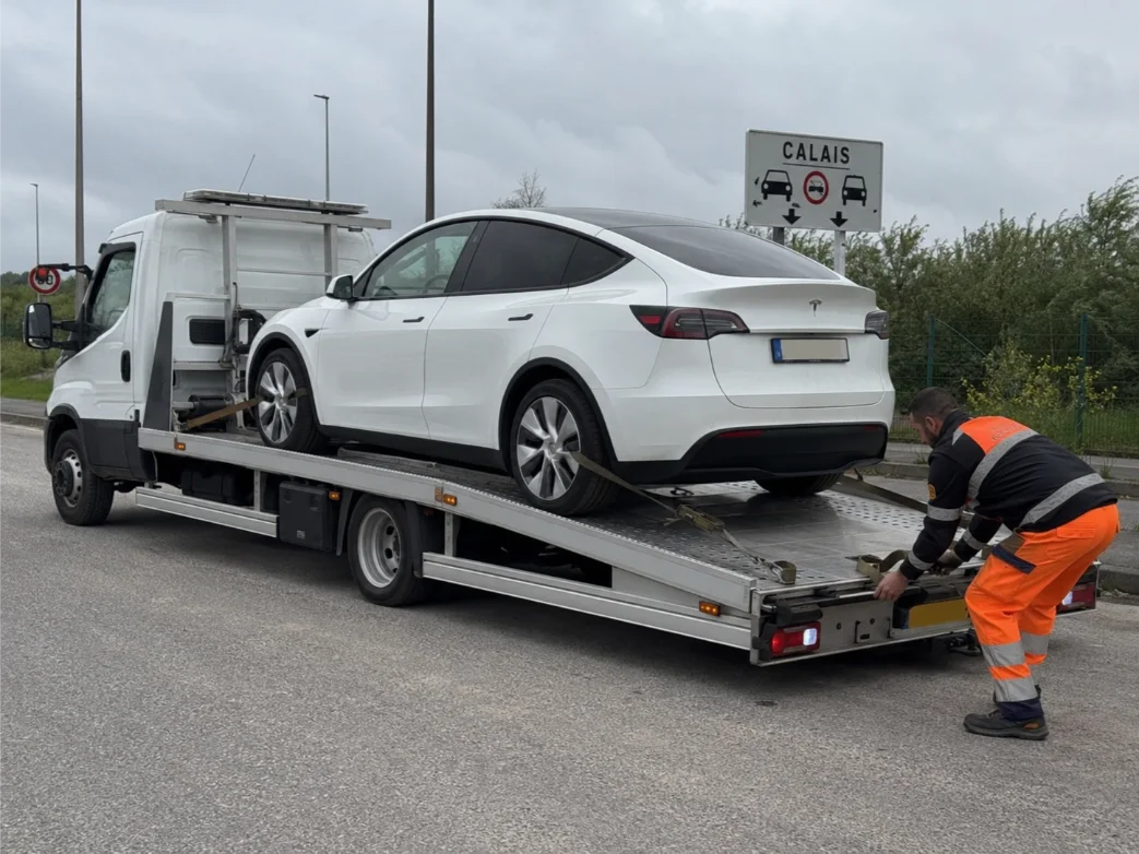Tesla Model-Y Electric Car Recovery Calais To UK