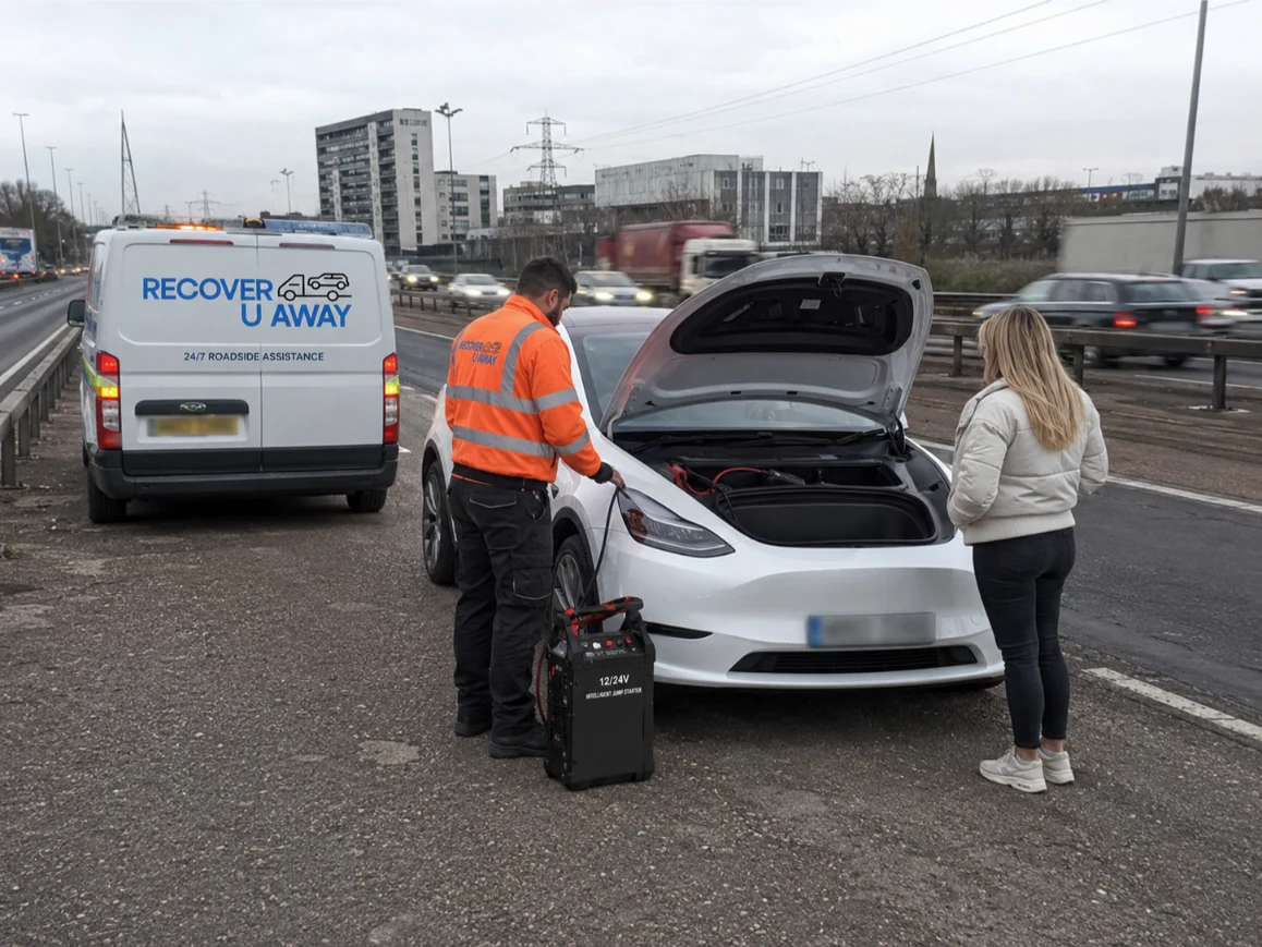 Tesla Model Y roadside assistance on the A13 in London