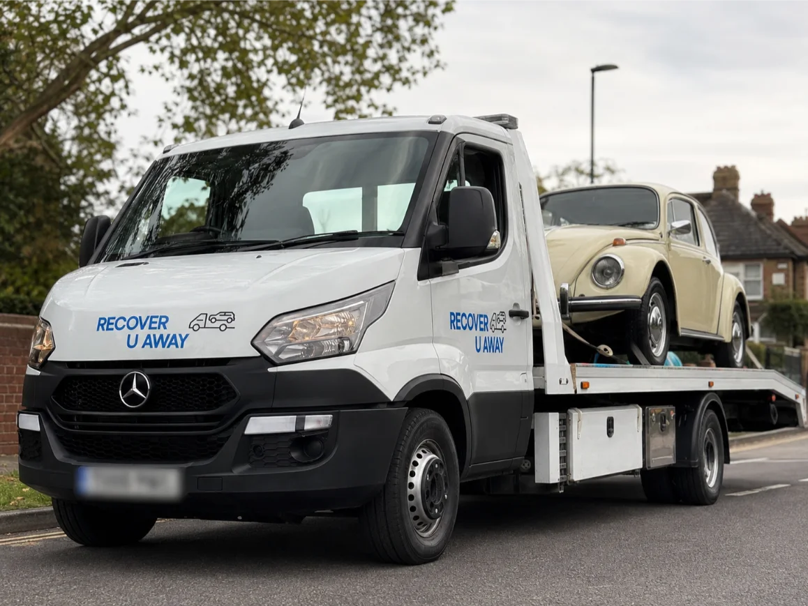 Volkswagen Beetle classic car recovery on the A118 in London