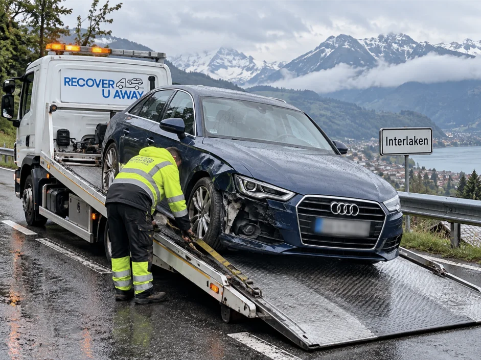 Vehicle Transport Switzerland to UK Audi-a4-accident-recovery Interlaken Switzerland to UK