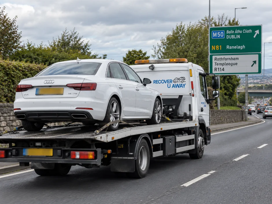 Vehicle Transport Ireland to UK Audi-a4-car-towing Dublin Ireland