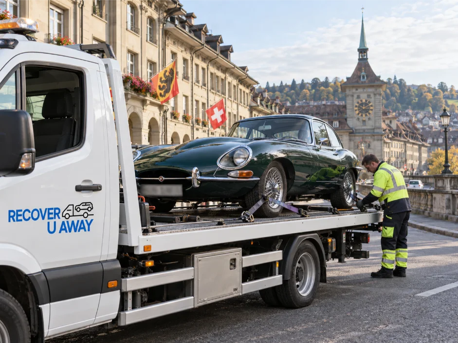 Vehicle Transport Switzerland to UK jaguar-e-type-classic-car-recovery Vbern Switzerland to UK