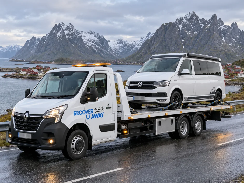 Volkswagen transport campervan recovery lofoten Norway