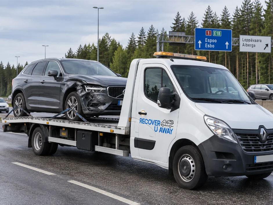 Volvo-xc60 accident damage vehicle transport Espoo Finland