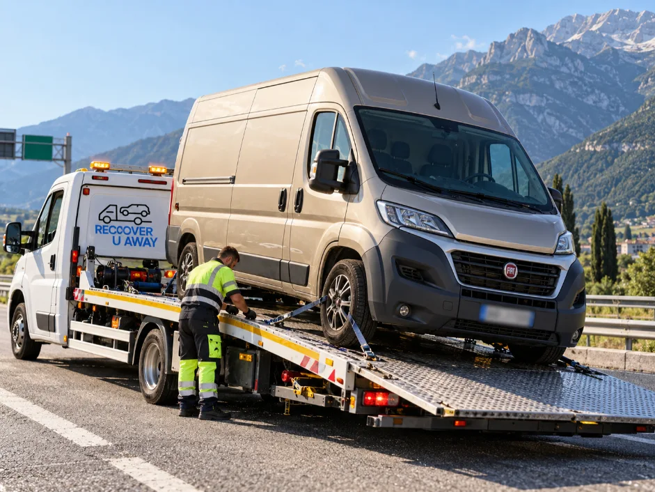 European Van Recovery Fiat Ducato Non Running Van Recovery Italy to Uk.