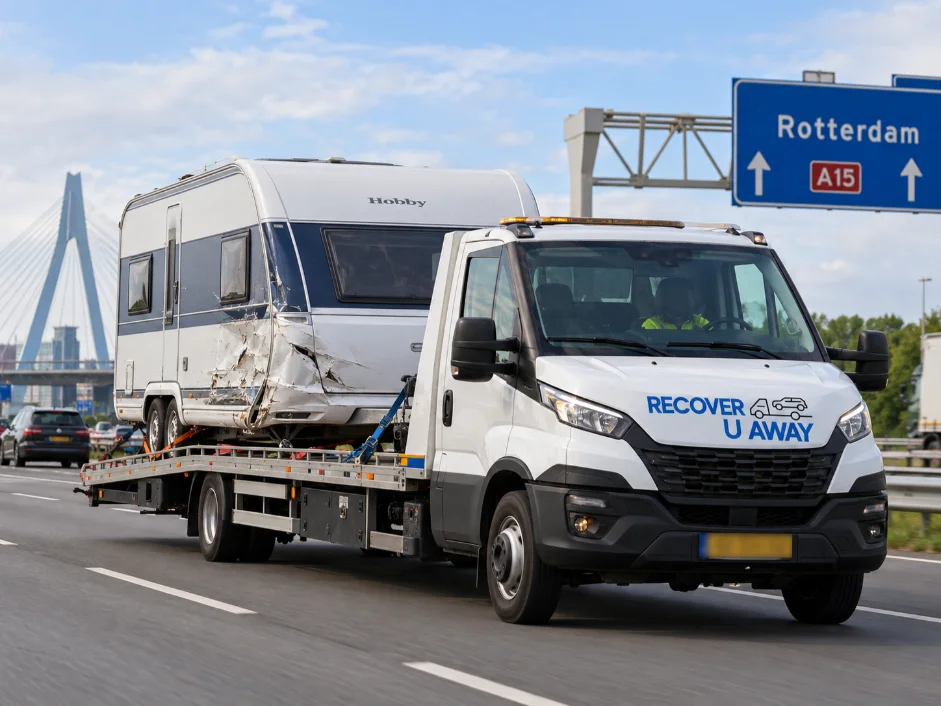 European Caravan Recovery Hobby Caravan Accident Recovery Netherlands To UK.