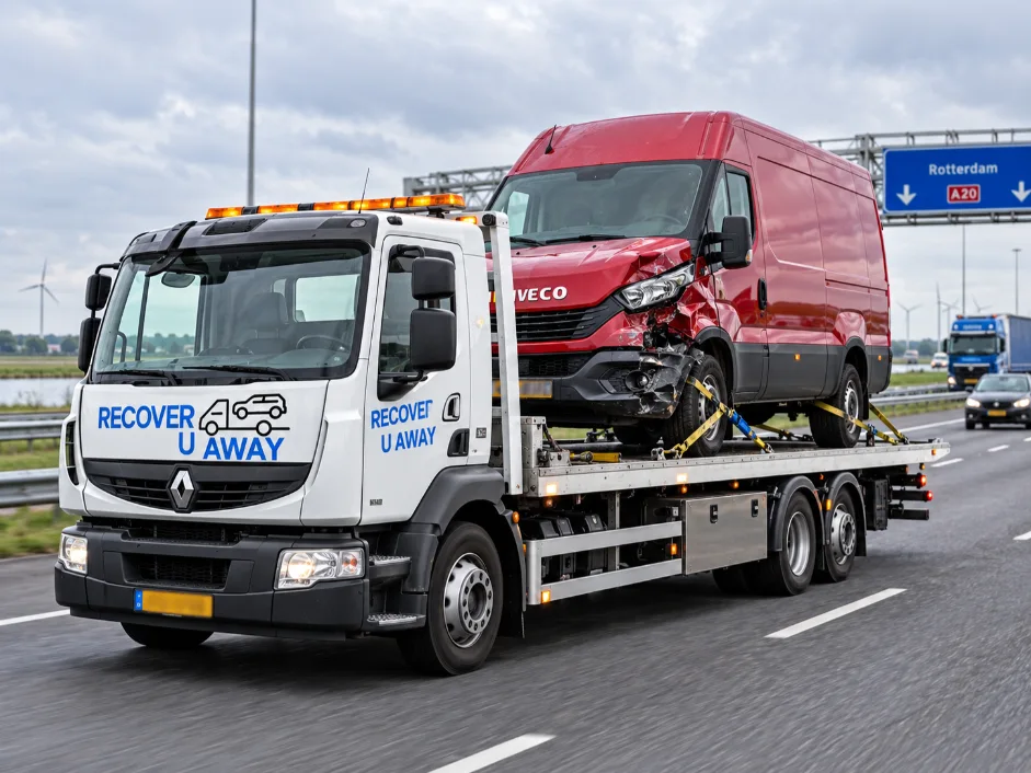 European Van Recovery Iveco Daily Accident Damaged Van Recovery Netherlands to Uk.
