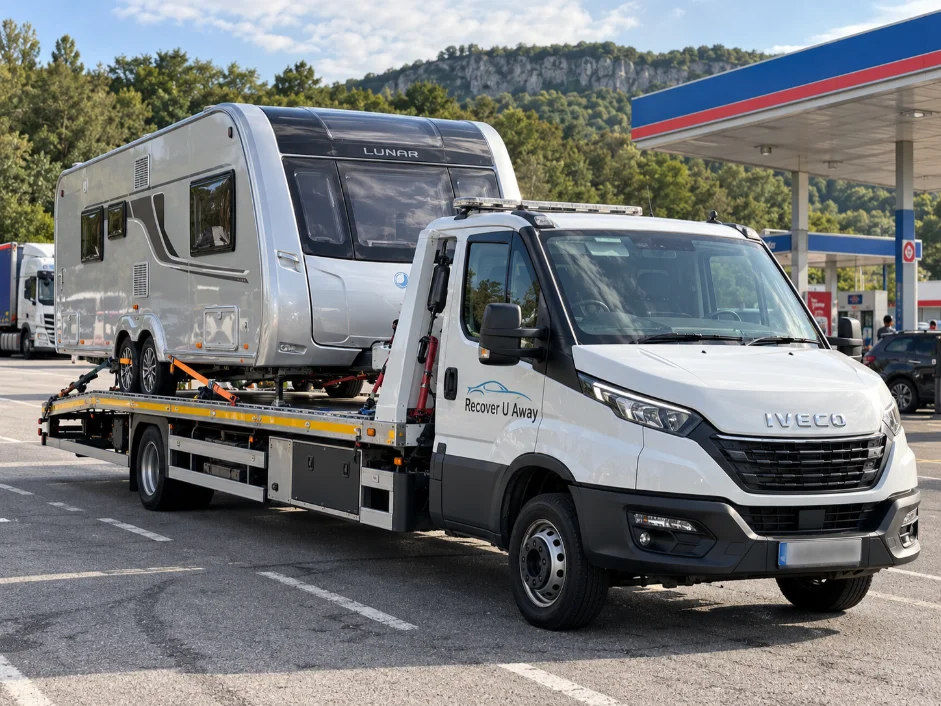 European Caravan Recovery lunar Caravan Professional Recovery France To UK.