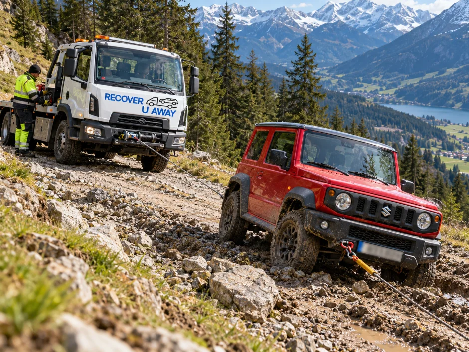 European 4x4 Recovery Suzuki Jimny off Road Recovery Asutia to Uk.