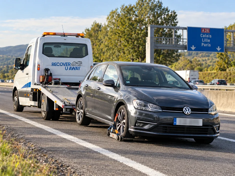 European Breakdown Recovery Volkswagen Golf Professional Breakdown Recovery France To UK.
